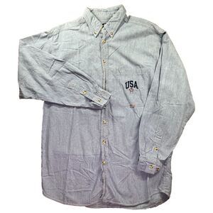 Topman Denim Shirt Mens XLT USA Flag Trump America Vintage‎ Embroidered Patriot